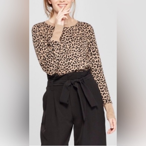 A New Day Tan & Black Leopard Animal Print Sweater Size Extra Extra Large - Picture 14 of 15